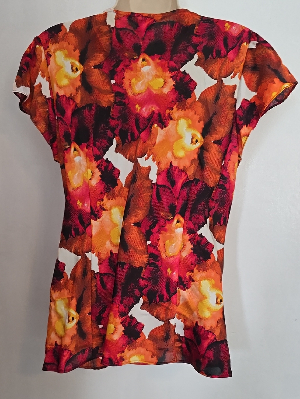 Sunny Leigh Floral Ruffle V-Neck Blouse - Red, Orange, Yellow Large - Picture 3 of 4